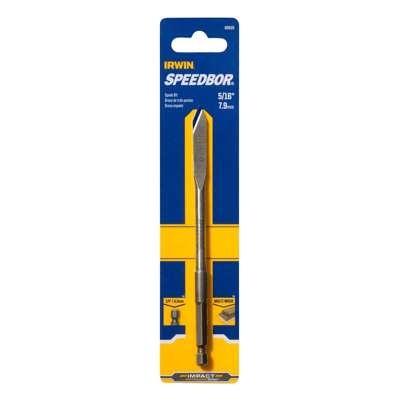 IRWIN Irwin SPEEDBOR 88805 Spade Drill Bit, 5/16 in Dia, 6 in OAL, Standard Length, Flat Flute, 1/4 in Dia Shank, Hex Shank