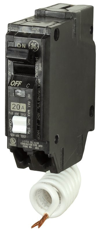 GE GE THQL1120AFP2 Circuit Breaker, AFCI, 20 A, 2-Pole, 120/240 V, Plug