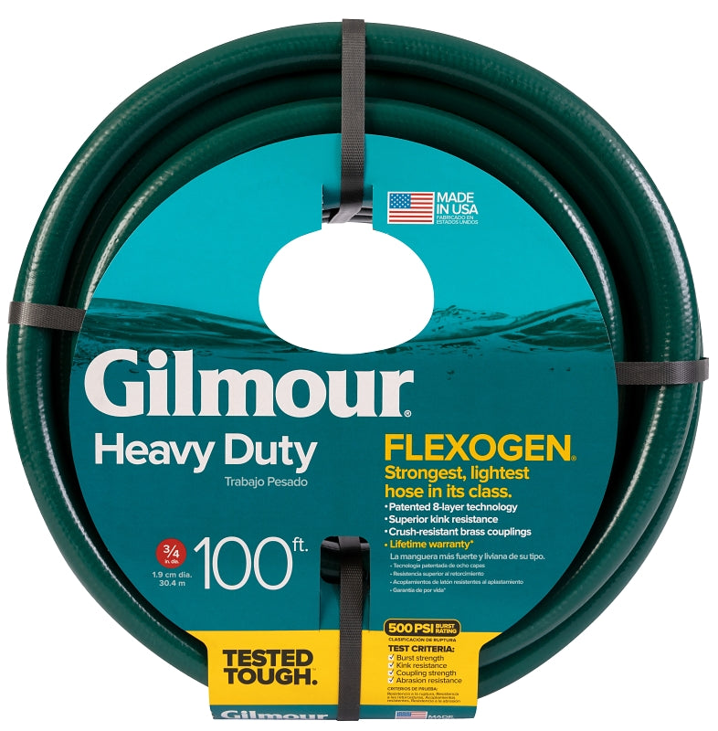 GILMOUR MFG Gilmour 834101-1001 Heavy-Duty Garden Hose, 3/4 in, 100 ft L, FGHT x MGHT, Rubber, Green