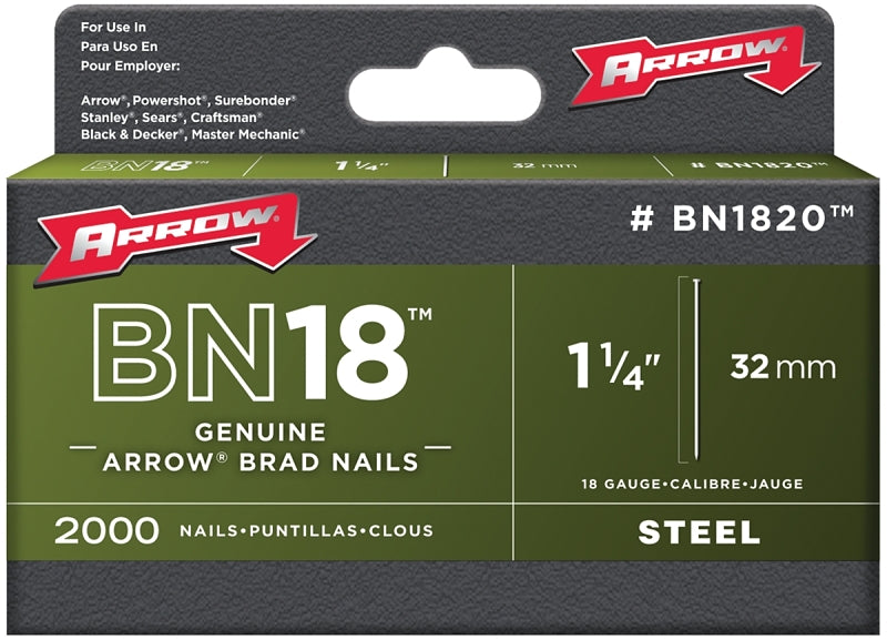 ARROW Arrow BN1820CS Brad Nail, 1-1/4 in L, Steel, Natural, Smooth Shank HARDWARE & FARM SUPPLIES ARROW