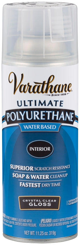 VARATHANE Rust-Oleum 200081 Polyurethane, Gloss, Liquid, Crystal Clear, 11.25 oz, Aerosol Can PAINT VARATHANE