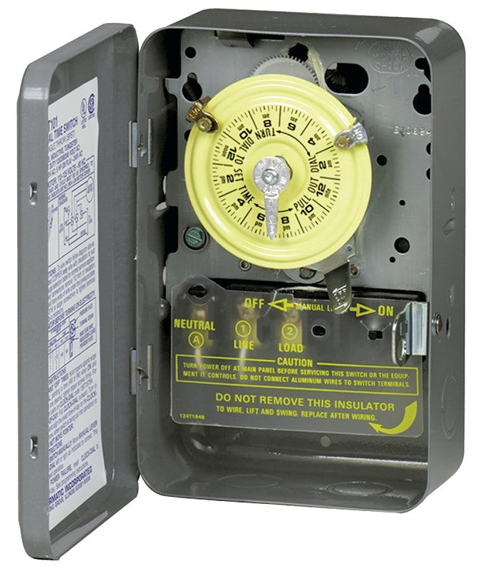 INTERMATIC Intermatic T101 Mechanical Timer Switch, 40 A, 120 V, 3 W, Gray, 24 hr Time Setting, 12 On/Off Cycles Per Day Cycle