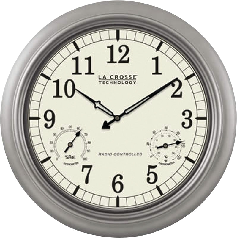 LA CROSSE TECHNOLOGY La Crosse WT-3181PL-Q Clock, 18 in Dia, Round, Silver Frame, Plastic Clock Face, Analog HOUSEWARES LA CROSSE TECHNOLOGY
