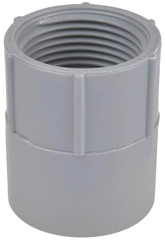 CARLON Carlon E942ER-CTN Conduit Adapter, 3/4 in FPT x Socket, 1-5/16 in Dia, 1-5/8 in L, PVC, Gray