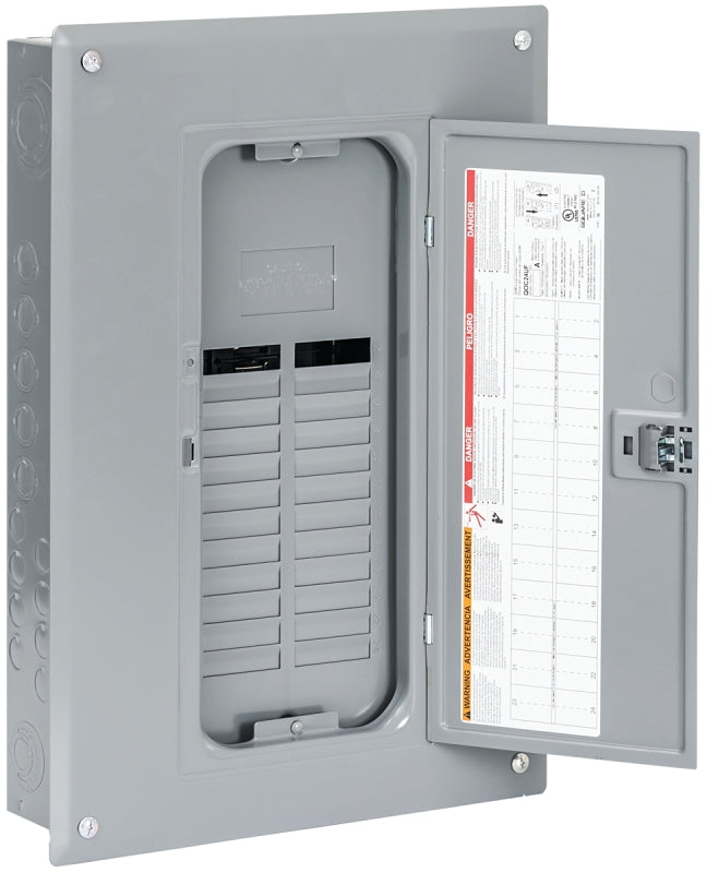 SQUARE D Square D QO QO124L125PGC Load Center, 125 A, 24 -Space, 24 -Circuit, NEMA 1 Enclosure, Plug Mounting, Gray