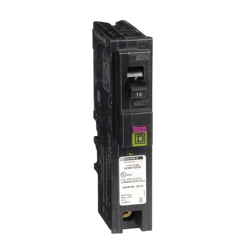 SQUARE D Square D HOM115PDFC Circuit Breaker, Dual Function, Mini, 15 A, 1-Pole, 120 V, Plug
