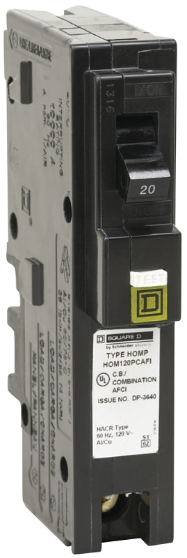 SQUARE D Square D HOM120PCAFIC Circuit Breaker, CAFCI, Mini, 20 A, 1-Pole, 120 V, Plug
