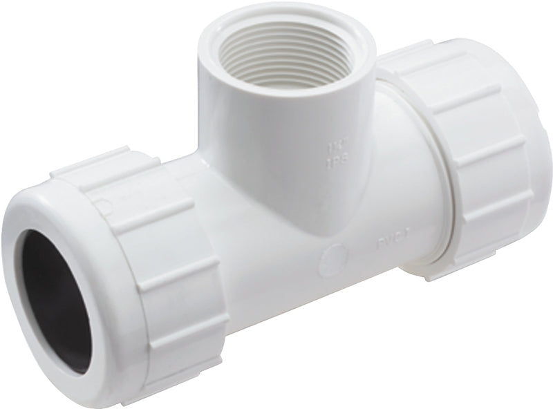 B & K INDUSTRIES NDS CPT-1500-T Pipe Tee, 1-1/2 in, Compression x FNPT, PVC, White, SCH 40 Schedule, 150 psi Pressure