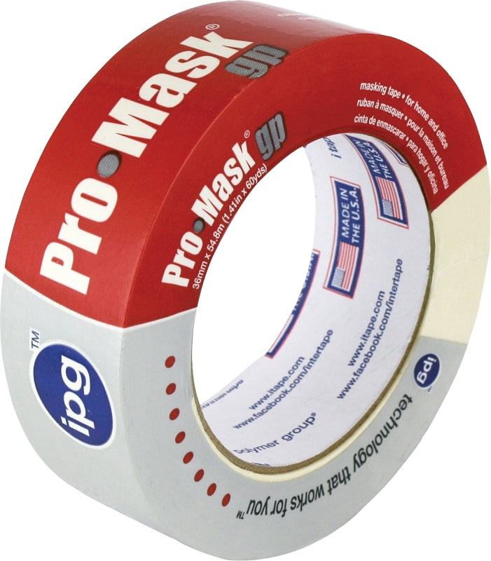 INTERTAPE POLYMER IPG 5102-1.5 Masking Tape, 60 yd L, 1-1/2 in W, Smooth Crepe Paper Backing, Beige