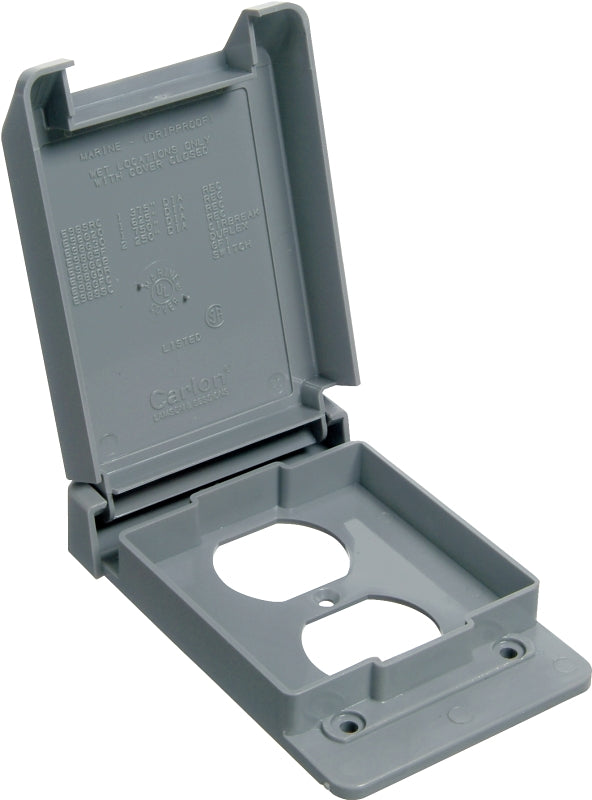 CARLON Carlon E98GDRN-CAR Device Cover, 4-53/64 in L, 3-11/16 in W, Rectangular, 1-Gang, Polycarbonate, Gray, Textured