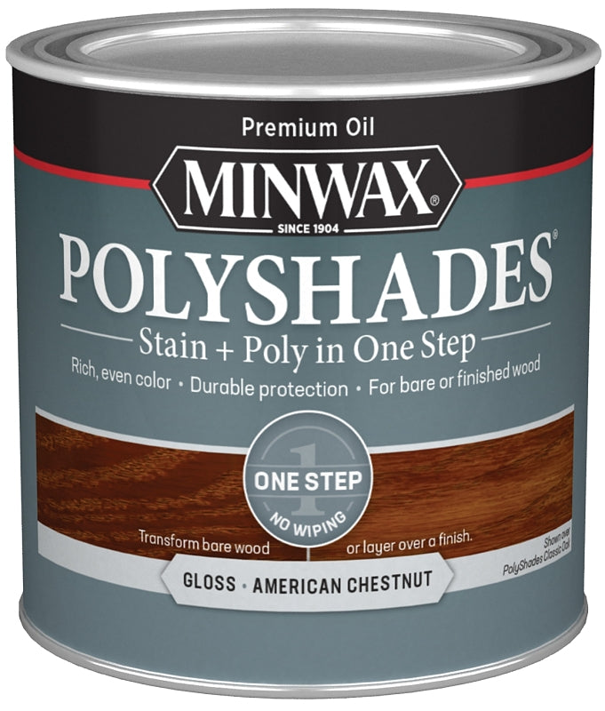 MINWAX Minwax 214754444 Waterbased Polyurethane Stain, Gloss, Liquid, American Chestnut, 0.5 pt, Can PAINT MINWAX