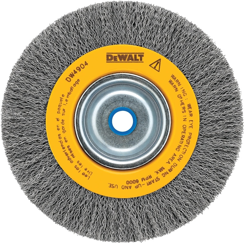 DEWALT DEWALT DW4904 Wire Wheel Brush, 6 in Dia, 5/8 to 1/2 in Arbor/Shank, Crimped, Knotted Bristle, 0.014 in Dia Bristle