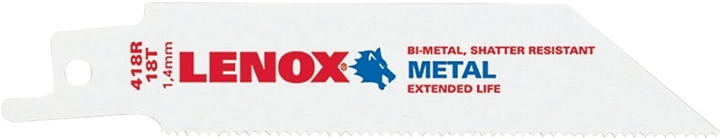 LENOX Lenox 20552418R Reciprocating Saw Blade, 3/4 in W, 4 in L, 18 TPI, Carbide Cutting Edge