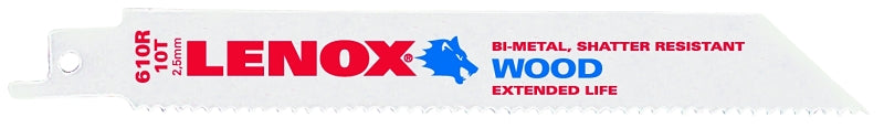 LENOX Lenox 20562610R Reciprocating Saw Blade, 3/4 in W, 6 in L, 10 TPI, Cobalt/Steel Cutting Edge