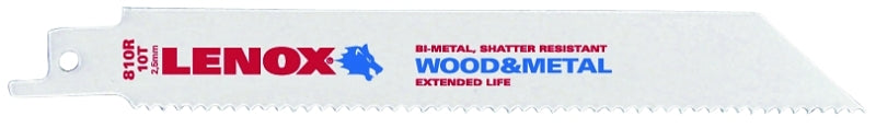 LENOX Lenox 20580810R Reciprocating Saw Blade, 3/4 in W, 8 in L, 10 TPI, Carbide Cutting Edge TOOLS LENOX