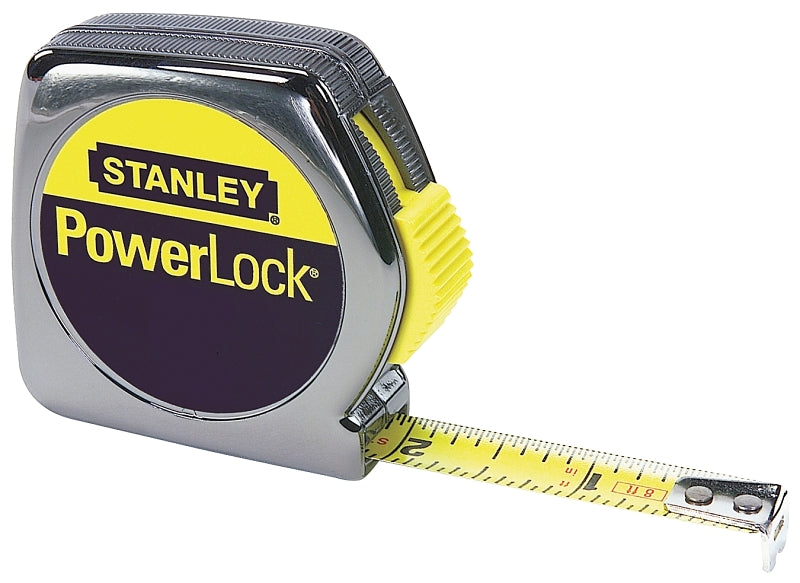 STANLEY STANLEY PowerLock 33-212 Tape Measure, 12 ft L Blade, 1/2 in W Blade, Steel Blade, Chrome Plated ABS Plastic Case ELECTRICAL STANLEY