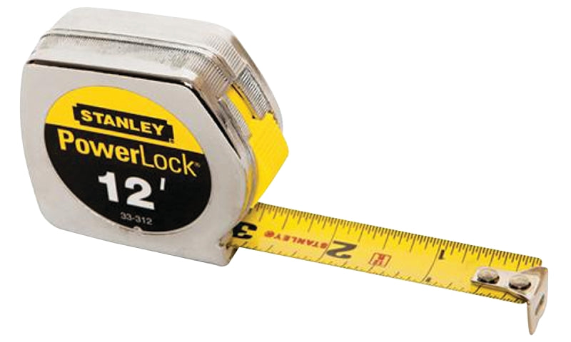 STANLEY STANLEY PowerLock 33-312L Tape Measure, 12 ft L Blade, 3/4 in W Blade, Steel Blade, Metal Case, Chrome Case TOOLS STANLEY