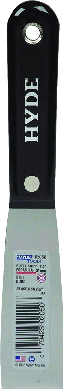 HYDE Hyde Black & Silver 02050 Scraper, 1-1/4 in W Blade, HCS Blade, Nylon Handle, Tapered Handle, 7-3/4 in OAL