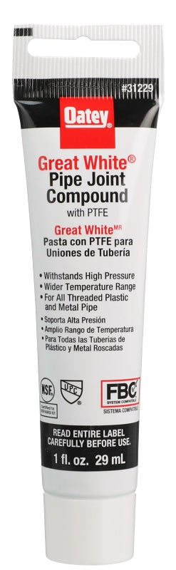 OATEY Oatey Great White 31229 Pipe Joint Compound, 1 oz Tube, Liquid, Paste, White