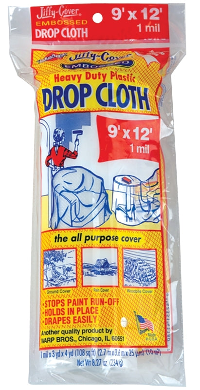 WARP'S Warp's EC-912 Drop Cloth, 1 mil Thick, 12 ft L, 9 ft W, Plastic, Clear