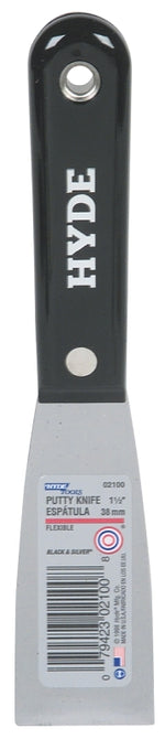 HYDE Hyde 02100 Putty Knife, 3-3/4 in L Blade, 1-1/2 in W Blade, HCS Blade, Black/Silver Handle, Nylon Handle PAINT HYDE