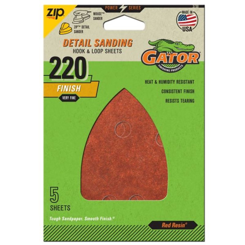 GATOR Gator 3730 Sanding Sheet, 3-1/2 in W, 5 in L, 220 Grit, Extra Fine, Aluminum Oxide Abrasive, Paper Backing TOOLS GATOR