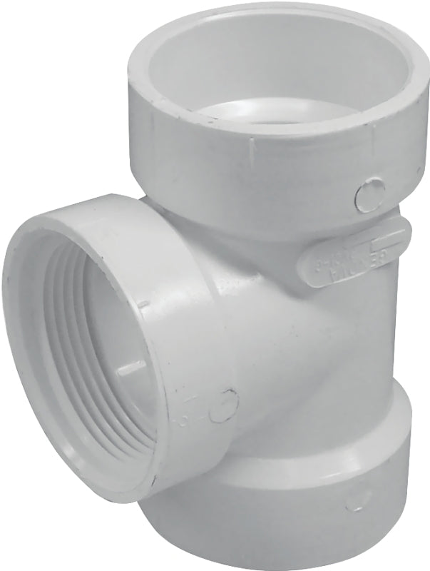 IPEX USA LLC-CANPLAS IPEX 192116S DWV Cleanout Pipe Tee, 3 in, Hub x FNPT, PVC, White, SCH 40 Schedule