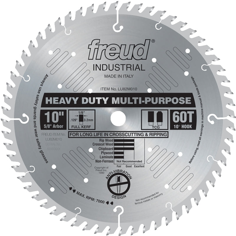 FREUD Freud LU82M010 Circular Saw Blade, 10 in Dia, 5/8 in Arbor, 60-Teeth, Carbide Cutting Edge, 7000 rpm TOOLS FREUD