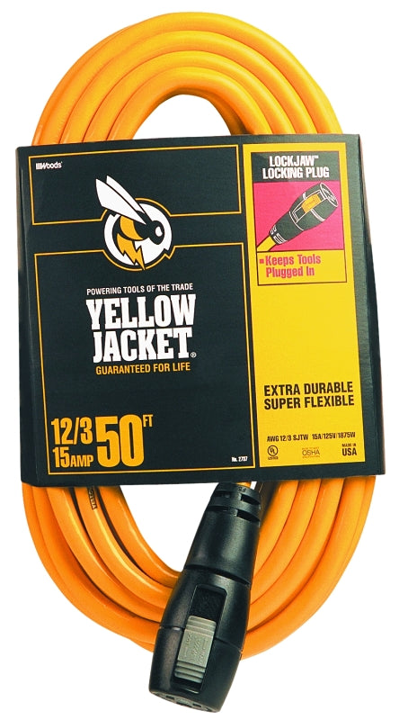 YELLOW JACKET CCI 2737 Extension Cord, 12 AWG Cable, 50 ft L, 15 A, 125 V, Yellow ELECTRICAL YELLOW JACKET