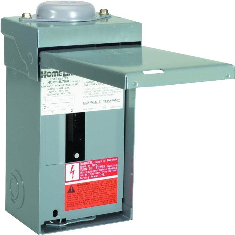 SQUARE D Square D Homeline HOM24L70RBCP Load Center, 70 A, 2 -Space, 4 -Circuit, Main Lug, NEMA 3R Enclosure, Plug Mounting