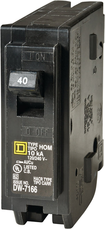 SQUARE D Square D Homeline HOM140CP Mini Circuit Breaker, 40 A, 1-Pole, 120 V, Fixed Trip, Plug, Black
