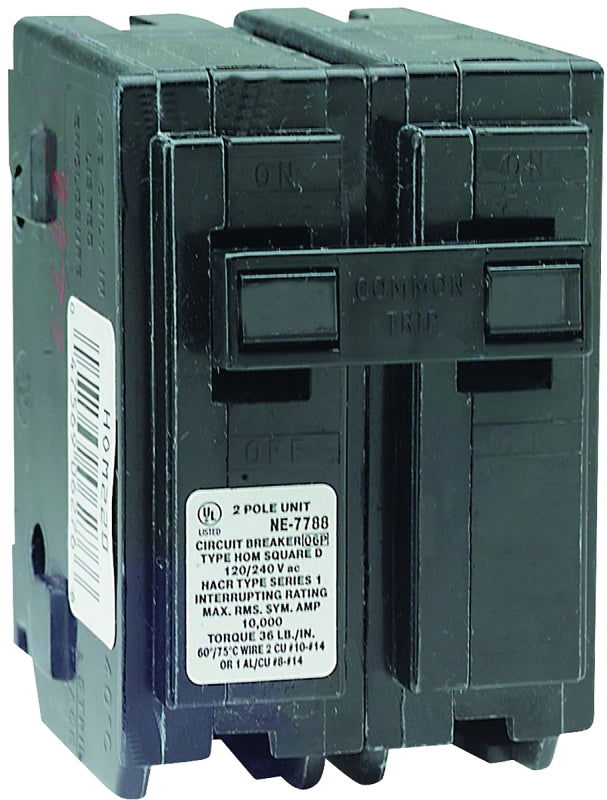 SQUARE D Square D Homeline HOM270CP Mini Circuit Breaker, 70 A, 2-Pole, 120/240 V, Fixed Trip, Plug, Black
