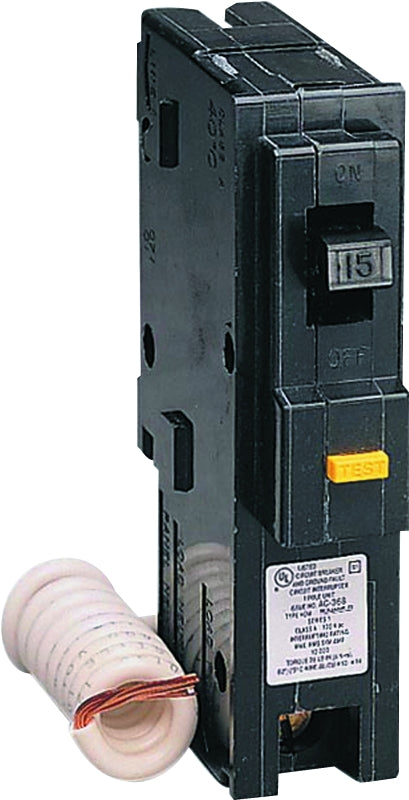 SQUARE D Square D Homeline HOM115GFICP Circuit Breaker, Mini, 15 A, 1-Pole, 120 V, Fixed Trip, Black, Plug ELECTRICAL SQUARE D