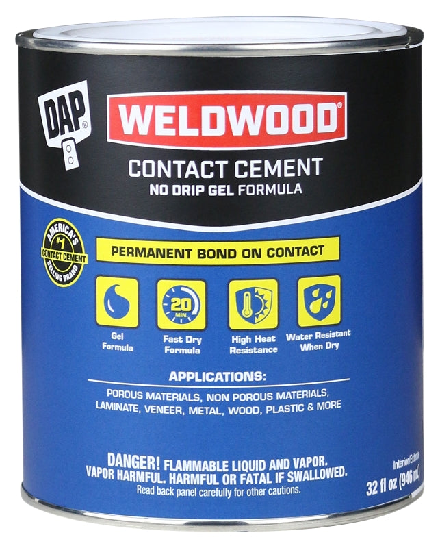 DAP DAP 25312 Contact Cement, Gel, Strong Solvent, Tan, 1 qt, Can