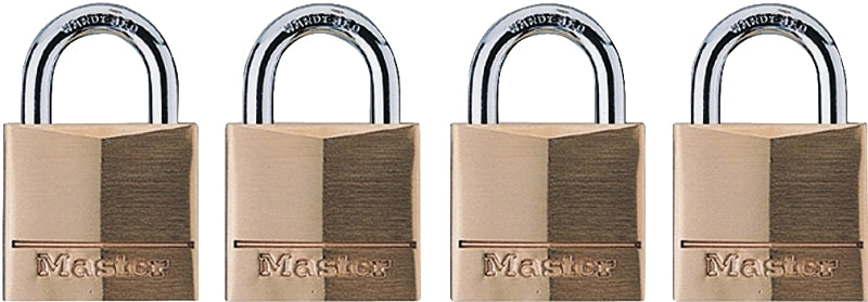 MASTER LOCK Master Lock 120Q Padlock, 3/4 in W Body, Keyed Alike Key, 5/32 in Dia Shackle, Steel Shackle, Brass Body
