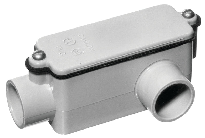 CARLON Carlon E984E-CTN Conduit Body, 3/4 in Hub, 6-9/32 in OAL, PVC, Gray