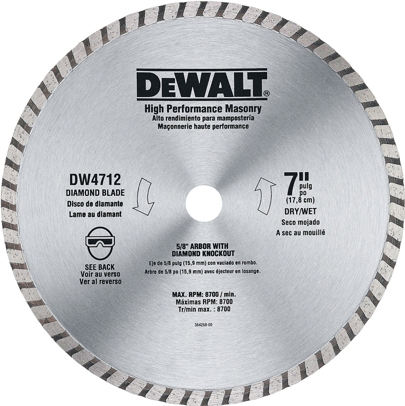 DEWALT DEWALT DW4712 Circular Blade, 7 in Dia, 7/8 in Arbor, Diamond Cutting Edge, Segmented Rim
