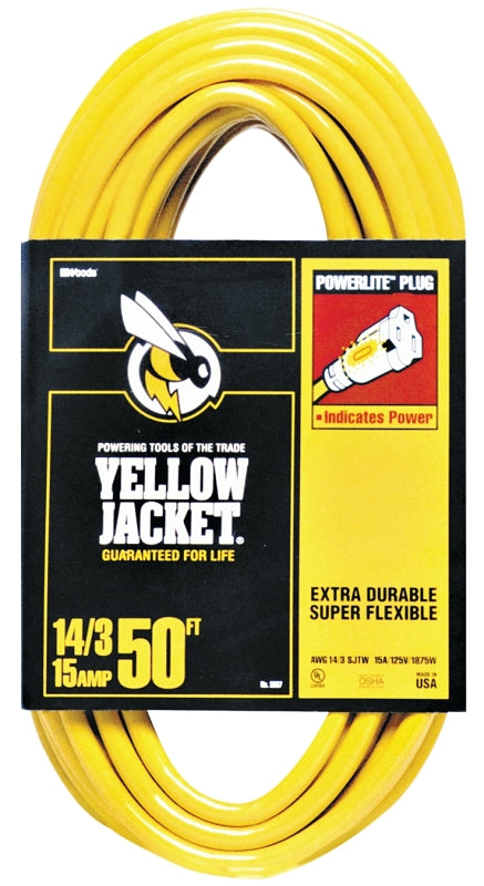 YELLOW JACKET CCI 2887 Extension Cord, 14 AWG Cable, 50 ft L, 15 A, 125 V, Yellow ELECTRICAL YELLOW JACKET