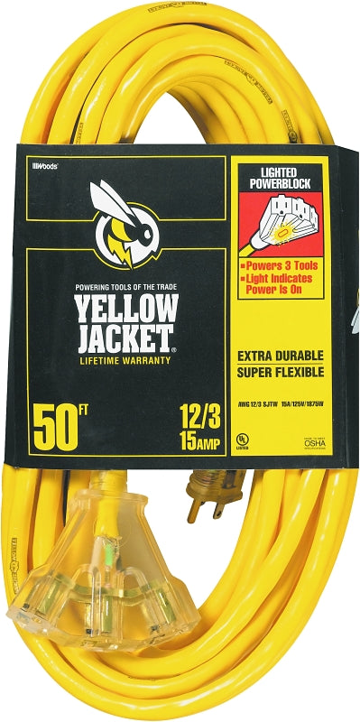 WOODS CCI 2827 Power Block, 8-5/8 in L, 3 -Outlet, 15 A, 125 V, Yellow Sheath