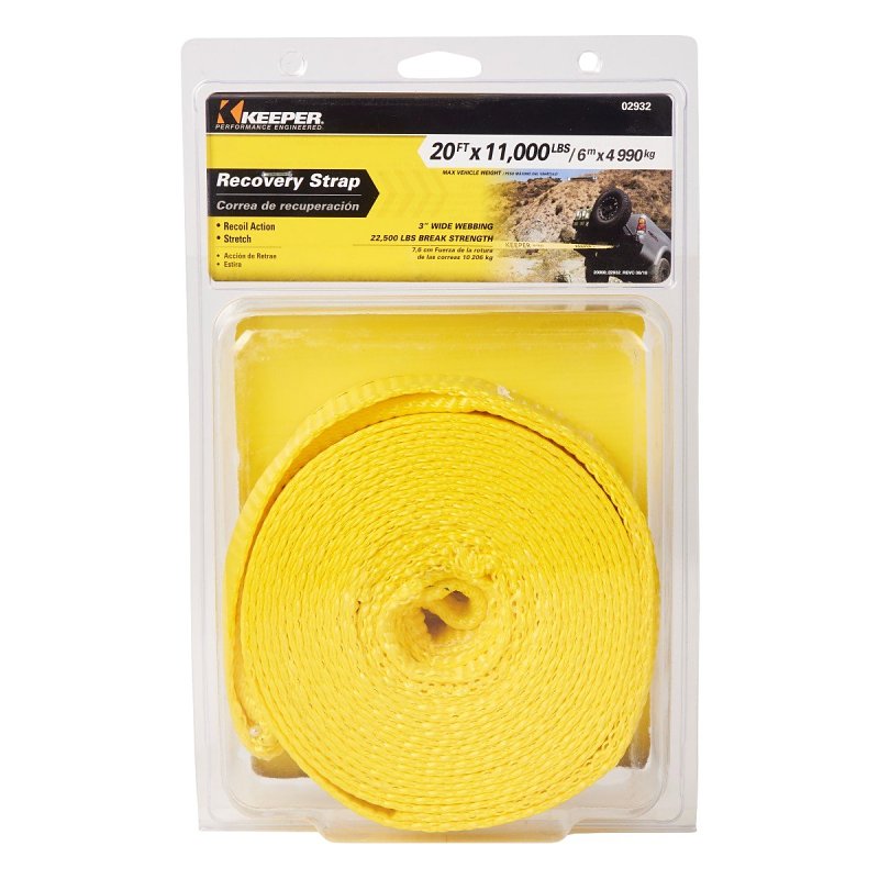 KEEPER Keeper 02932 Recovery Strap, 22,500 lb, 3 in W, 20 ft L, Hook End, Yellow AUTOMOTIVE KEEPER