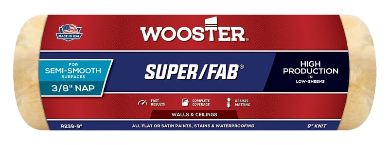 WOOSTER BRUSH Wooster R239-9 Roller Cover, 3/8 in Thick Nap, 9 in L, Knit Fabric Cover, Golden Yellow PAINT WOOSTER BRUSH