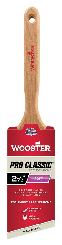 WOOSTER BRUSH Wooster Z1222-2-1/2 Paint Brush, White, Maple Wood Handle, 2-1/2 in W, Angle Brush, 3-3/16 in L Bristle, China Bristle PAINT WOOSTER BRUSH