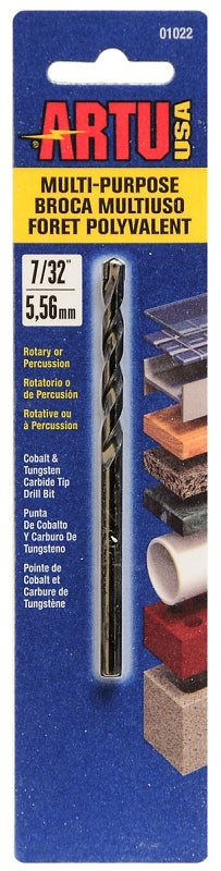 ARTU ARTU 01022 Jobber Drill Bit, 7/32 in Dia, 3-3/4 in OAL, Parabolic Flute, 7/32 in Dia Shank, Straight Shank TOOLS ARTU