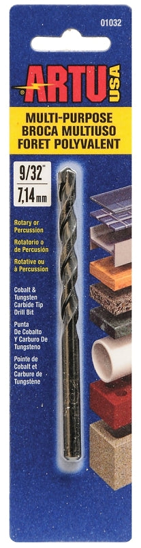 ARTU ARTU 01032 Jobber Drill Bit, 9/32 in Dia, 4-3/8 in OAL, Parabolic Flute, 9/32 in Dia Shank, Straight Shank TOOLS ARTU