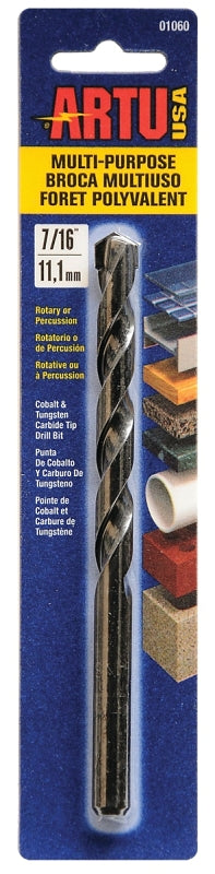 ARTU ARTU 01060 Jobber Drill Bit, 7/16 in Dia, 6-1/8 in OAL, Parabolic Flute, 3/8 in Dia Shank, Straight Shank TOOLS ARTU