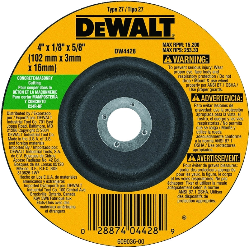 DEWALT DEWALT DW4428 Grinding Wheel, 4 in Dia, 1/8 in Thick, 5/8 in Arbor, 24 Grit, Coarse, Silicone Carbide Abrasive TOOLS DEWALT