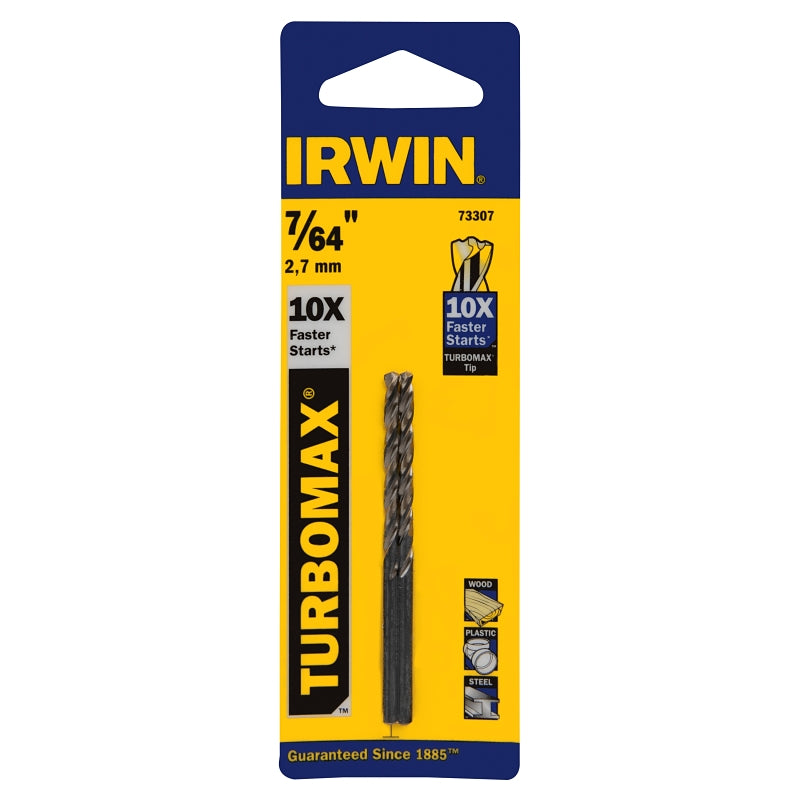 IRWIN Irwin 73307 Jobber Drill Bit, 7/64 in Dia, 2-5/8 in OAL, Spiral Flute, 7/64 in Dia Shank, 3-Flat Shank