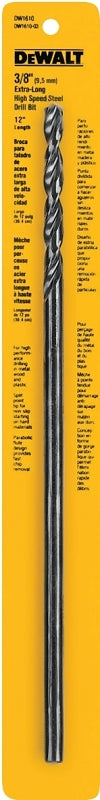 DEWALT DEWALT DW1610 Drill Bit, 3/8 in Dia, 12 in OAL, Extended Length, Parabolic Flute, 3/8 in Dia Shank TOOLS DEWALT