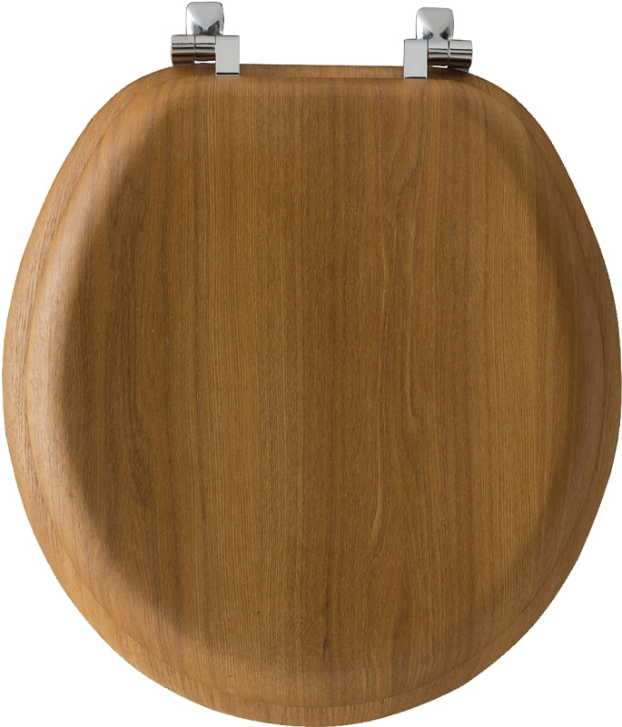 MAYFAIR Bemis 9601CP 378 Traditional Toilet Seat, Round, Wood, Natural Oak, Chrome Hinge