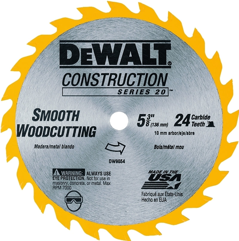 DEWALT DEWALT DW9054 Circular Saw Blade, 5-3/8 in Dia, 10 mm Arbor, 24-Teeth, Tungsten Carbide Cutting Edge